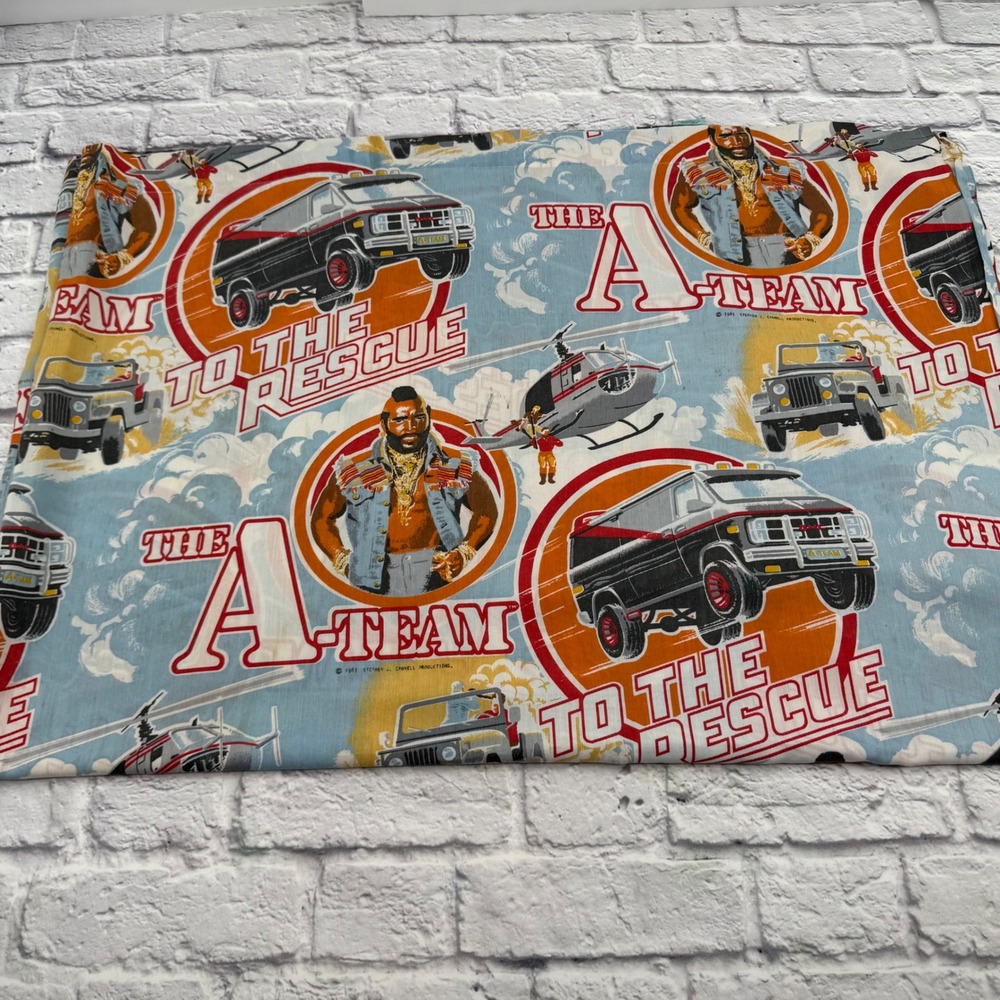 Vintage 1983 A-Team Twin Flat Sheet Mr T To The Rescue Bibb Co Made in USA